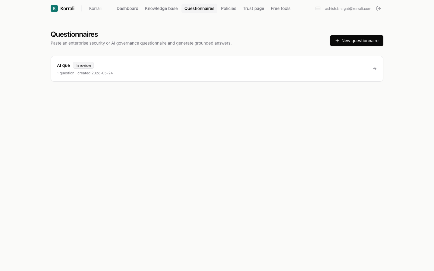 Questionnaires list