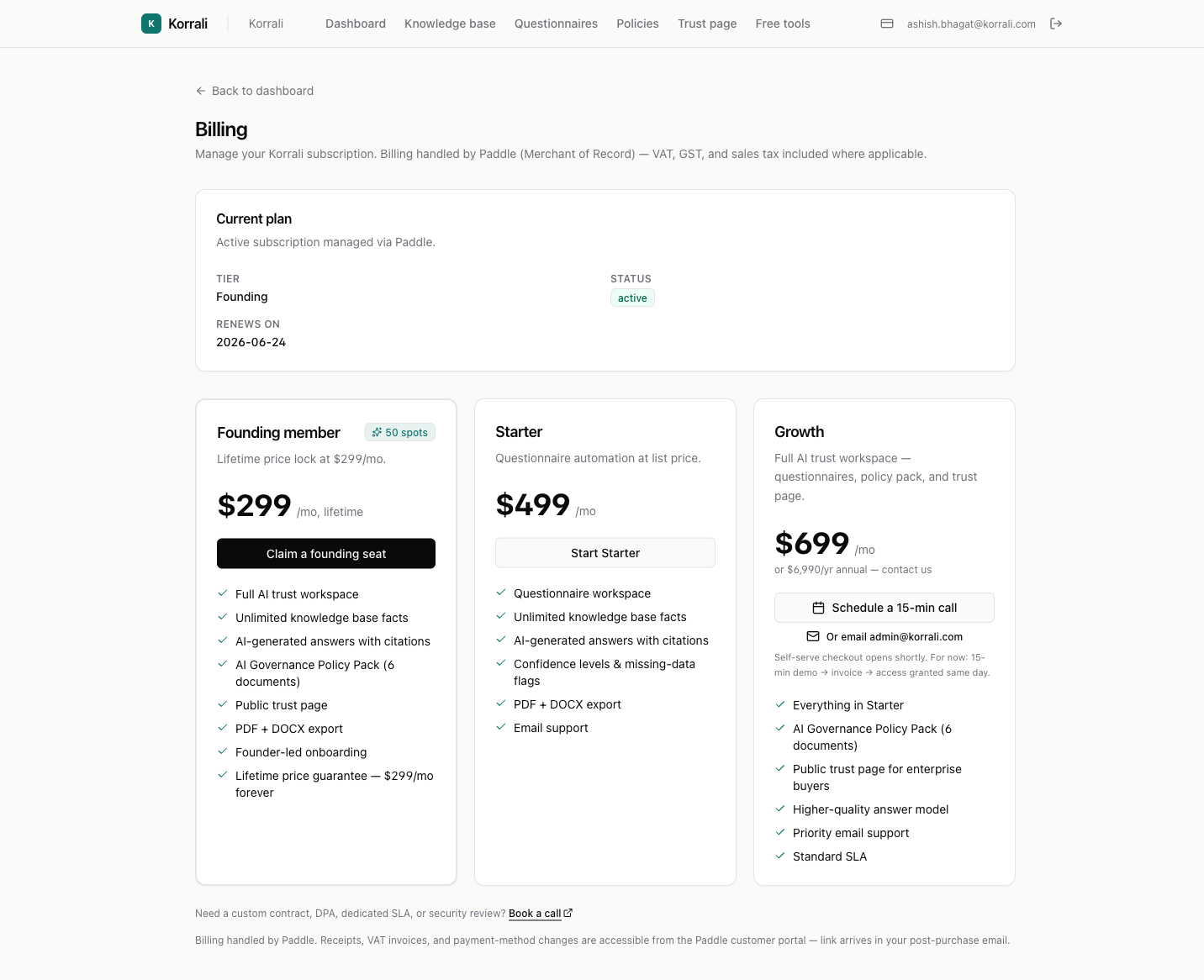 Billing — choose your plan